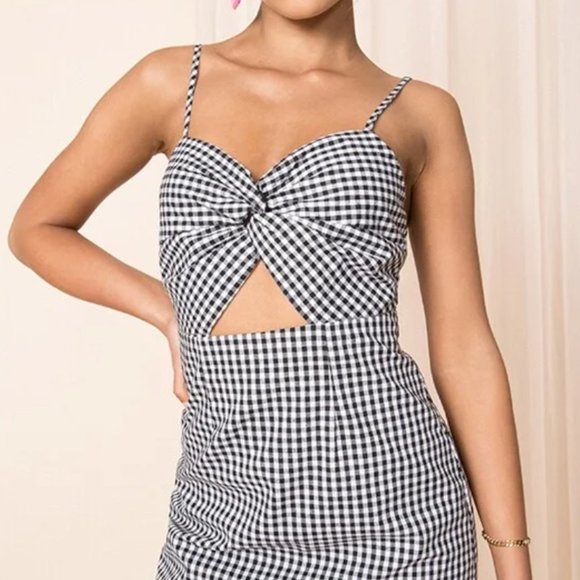 superdown Belle Knot Mini Dress Gingham Black White Check Cutout Size Small - Picture 2 of 3